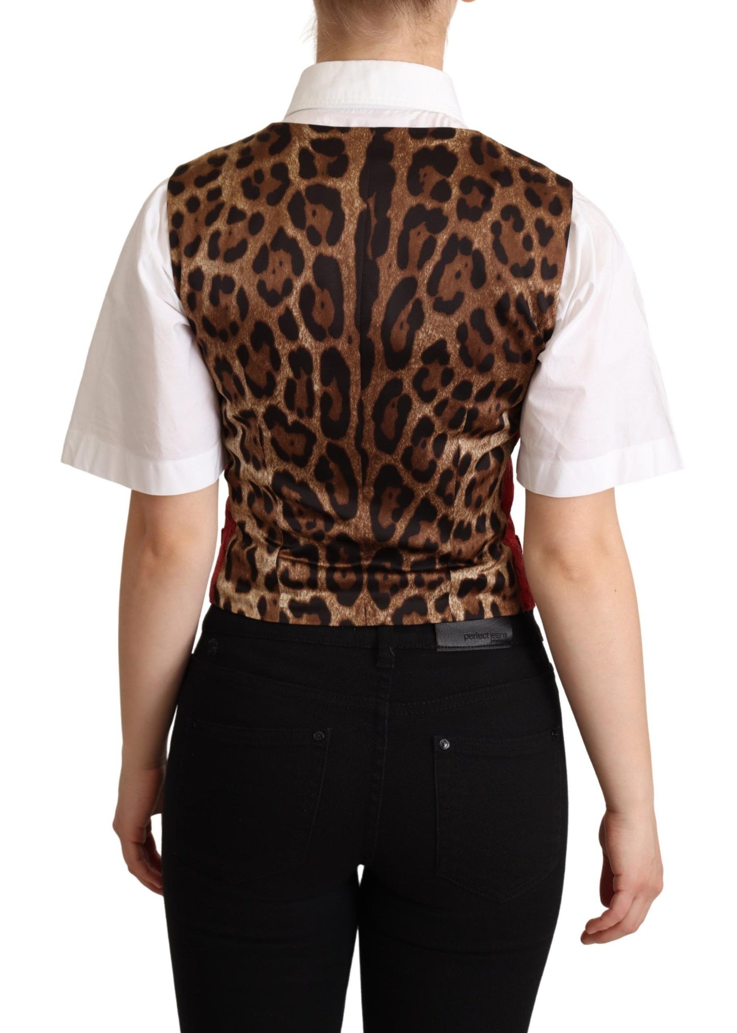 Dolce & Gabbana Red Brocade Leopard Print Waistcoat Vest