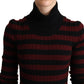 Dolce & Gabbana Black Red Striped Wool Pullover Sweater