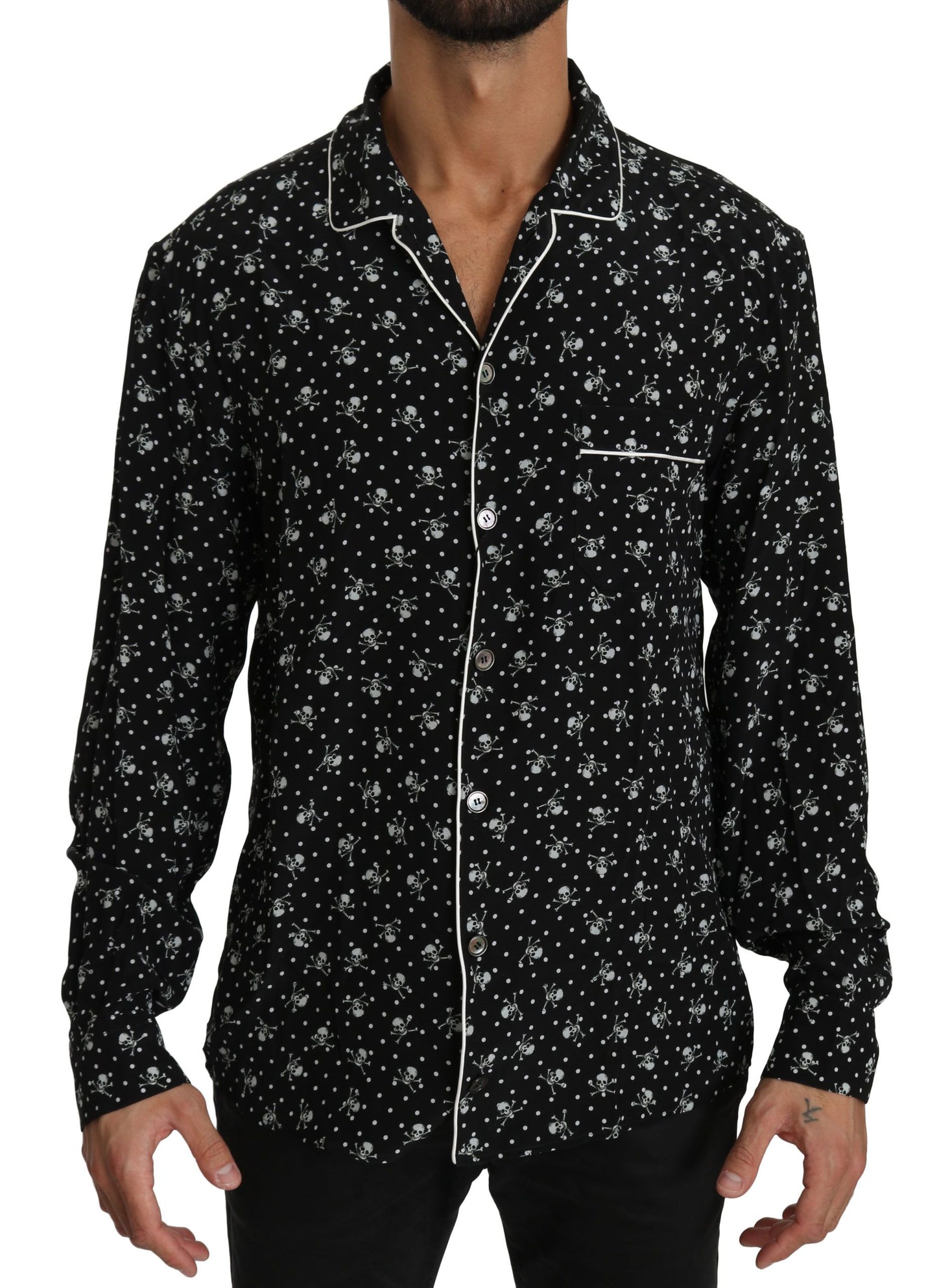 Dolce & Gabbana Elegant Silk Pajama Shirt with Skull Print