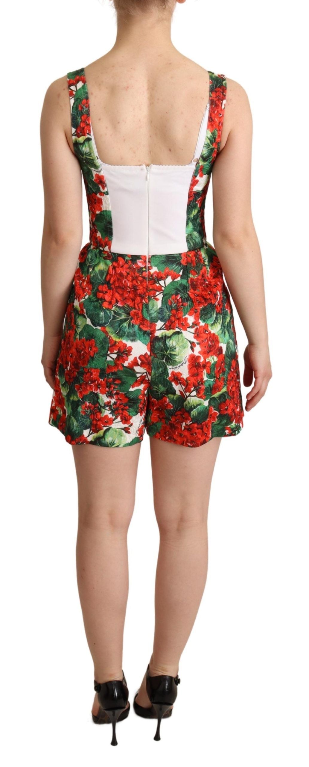 Dolce & Gabbana Red Geranium Print Shorts Jumpsuit Dress