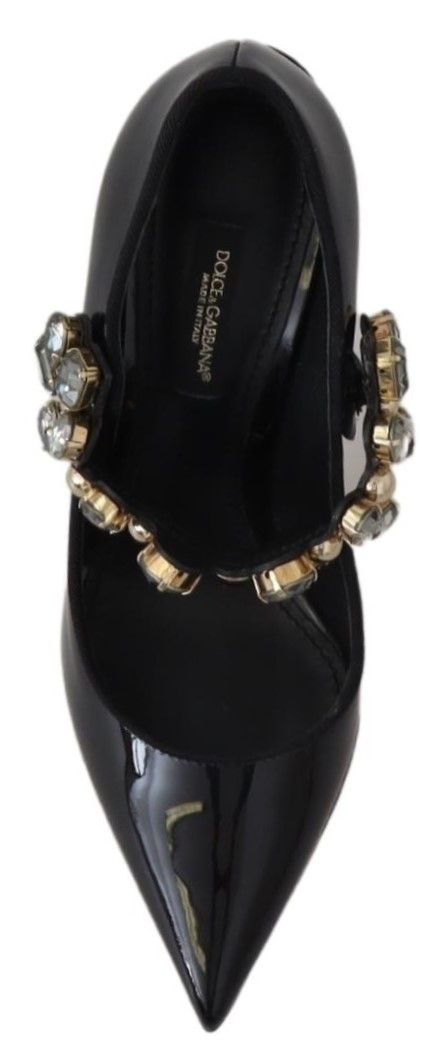 Dolce & Gabbana Black Leather Crystal Shoes Mary Jane Pumps