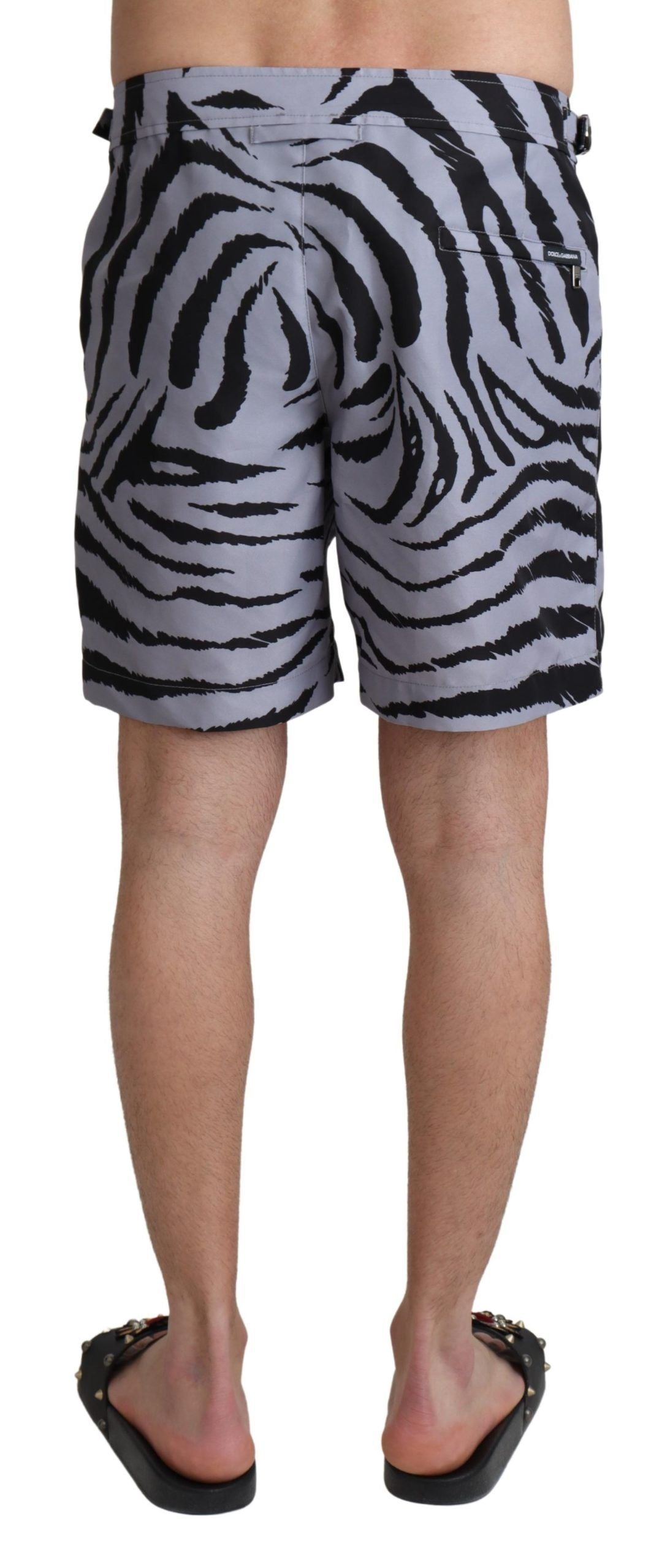 Dolce & Gabbana Elegant Gray Zebra Print Swim Trunks