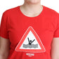 Moschino Red Cotton Swim Graphic Triangle Print  T-shirt