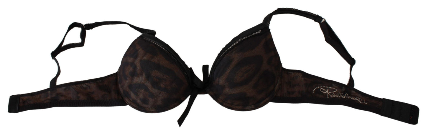 Roberto Cavalli Black Leopard Nylon Push Up Bra Underwear