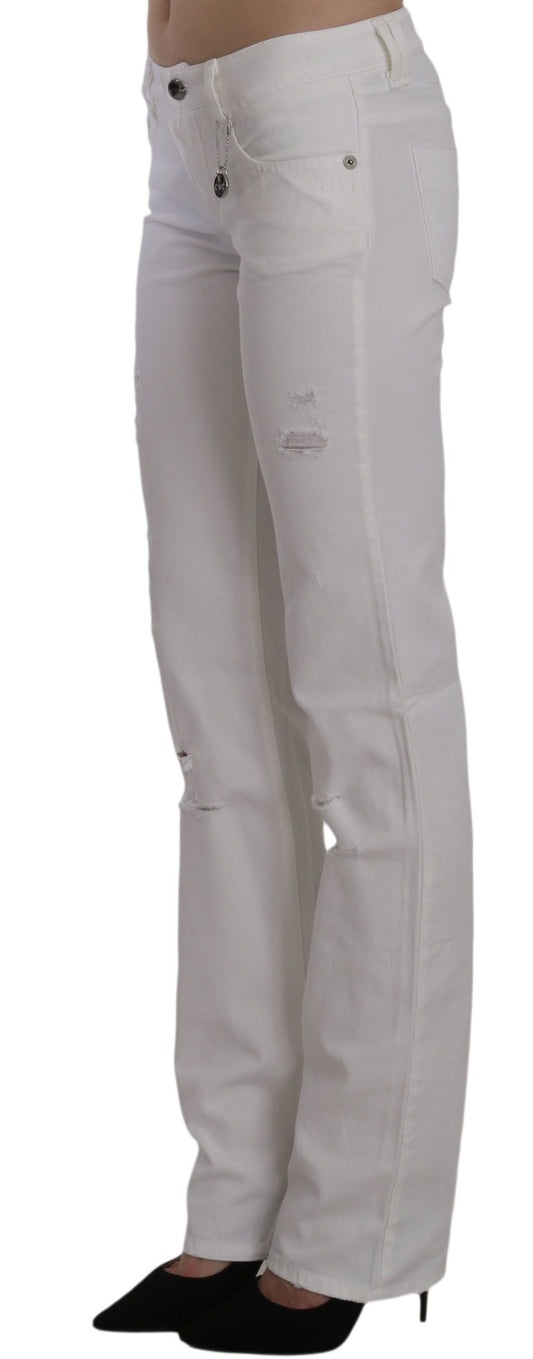 Costume National Chic White Slim Fit Cotton Jeans