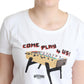 Moschino White Cotton Come Play 4 Us Print Tops T-shirt
