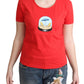 Moschino Red Printed Cotton Short Sleeves Tops Blouse T-shirt