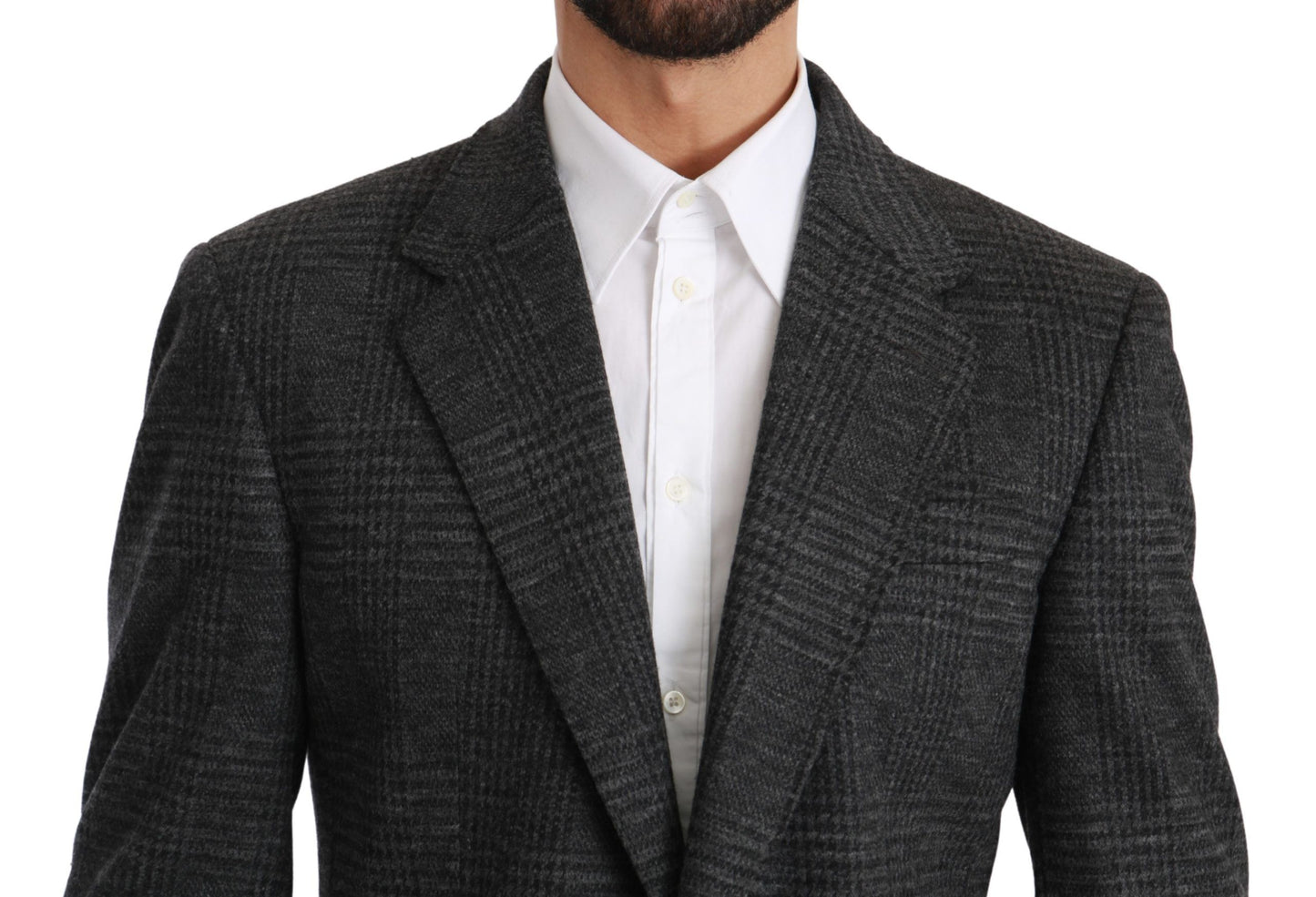 Dolce & Gabbana Gray Plaid Check Wool Formal Jacket Blazer