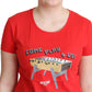 Moschino Red Cotton Come Play 4 Us Print Tops Blouse T-shirt