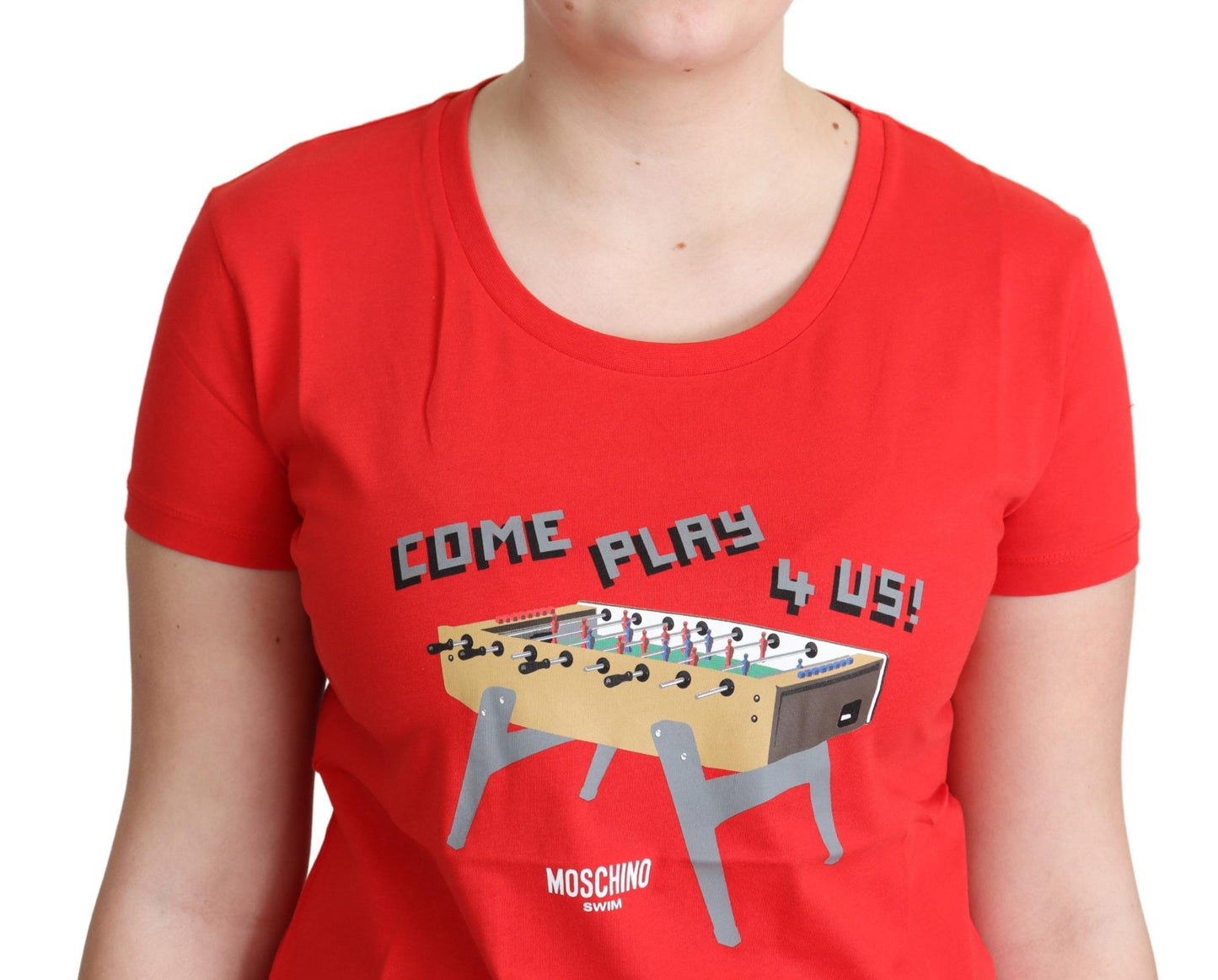 Moschino Red Cotton Come Play 4 Us Print Tops Blouse T-shirt