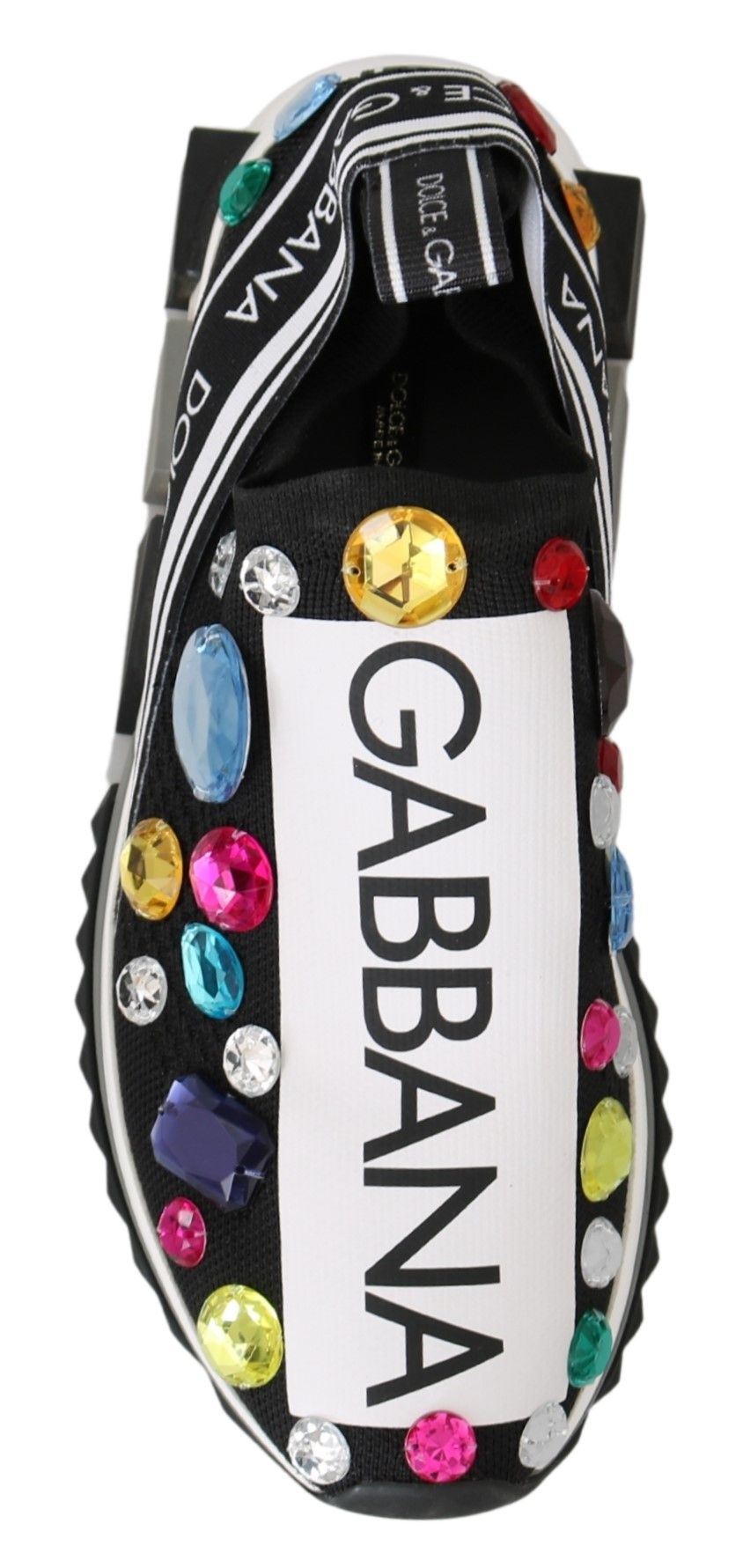 Dolce & Gabbana Black Multicolor Crystal Sneakers Shoes