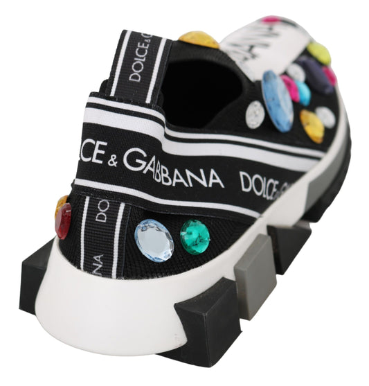 Dolce & Gabbana Black Crystal-Embellished Low Top Sneakers