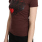 Exte Chic Brown Hearts Printed Short Sleeve Top