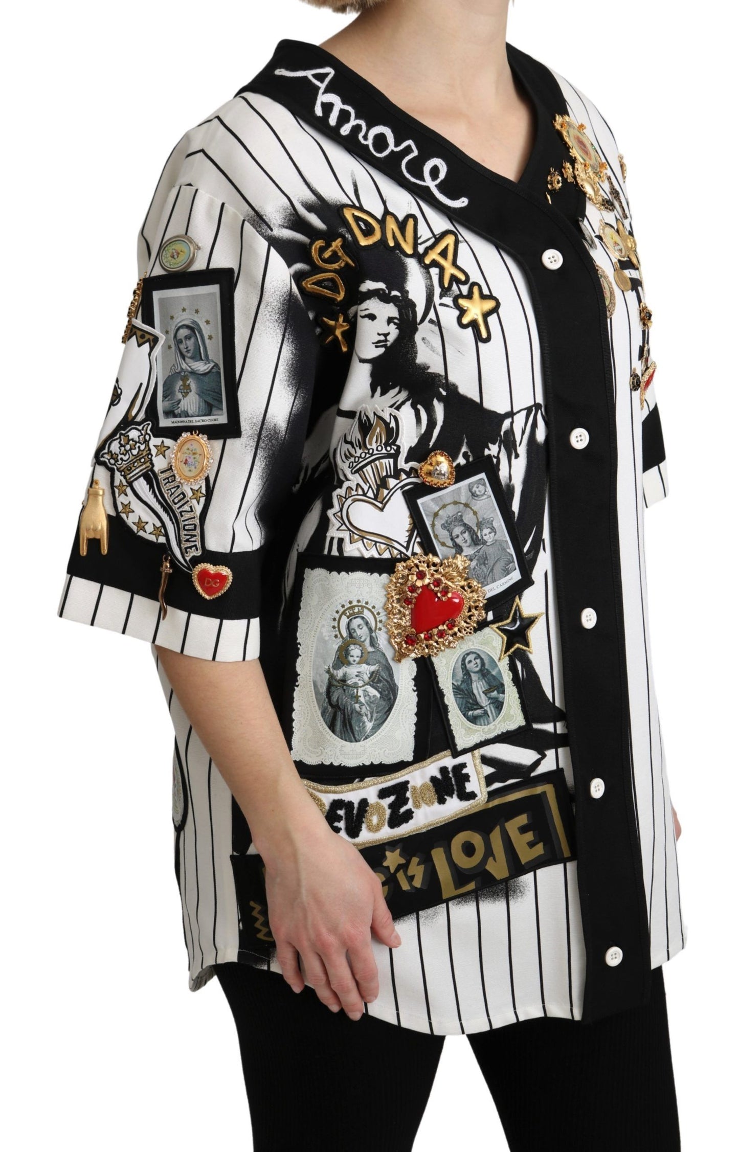 Dolce & Gabbana Elegant Striped V-Neck Charm Blouse