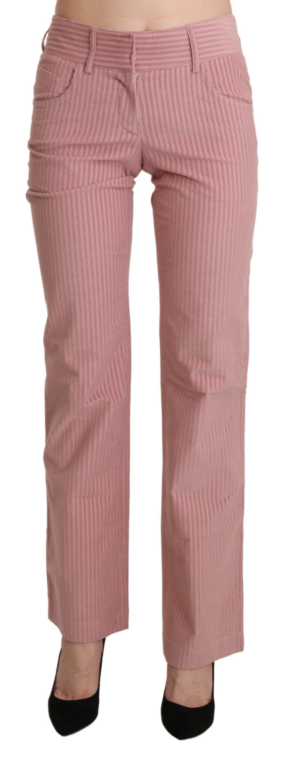 Ermanno Scervino Pink Mid Waist Straight Trouser Cotton Pants