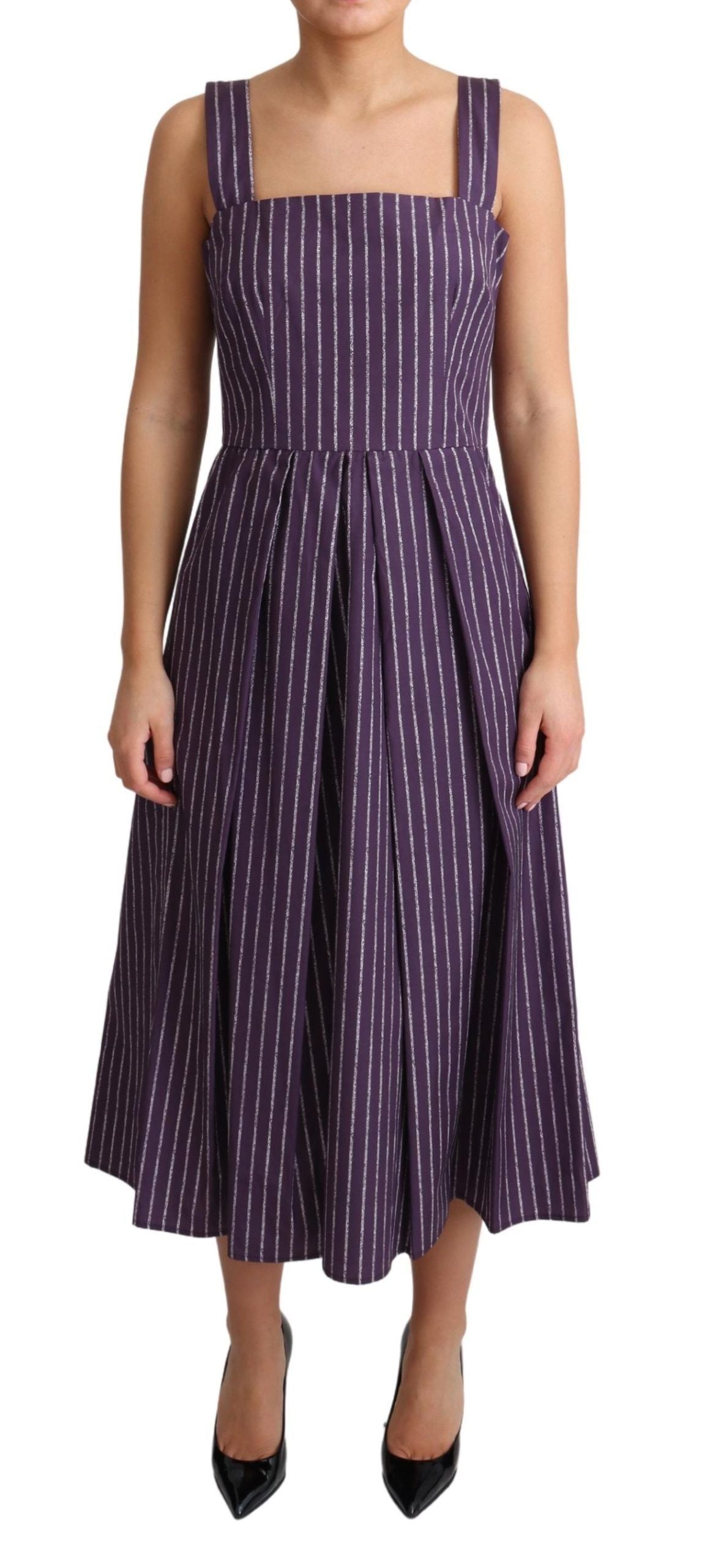Dolce & Gabbana Purple Striped Cotton A-Line Stretch Dress