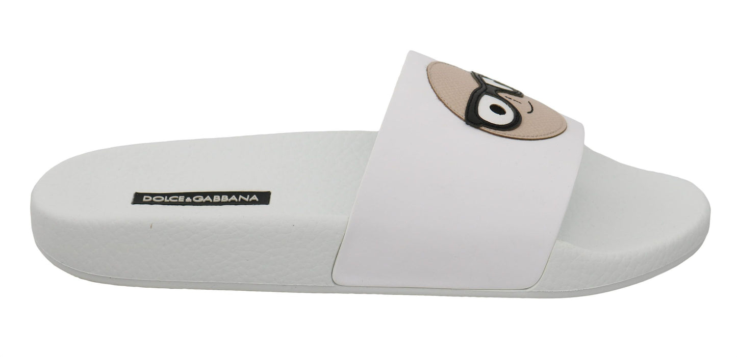 Dolce & Gabbana White Leather #dgfamily Slides Shoes Sandals