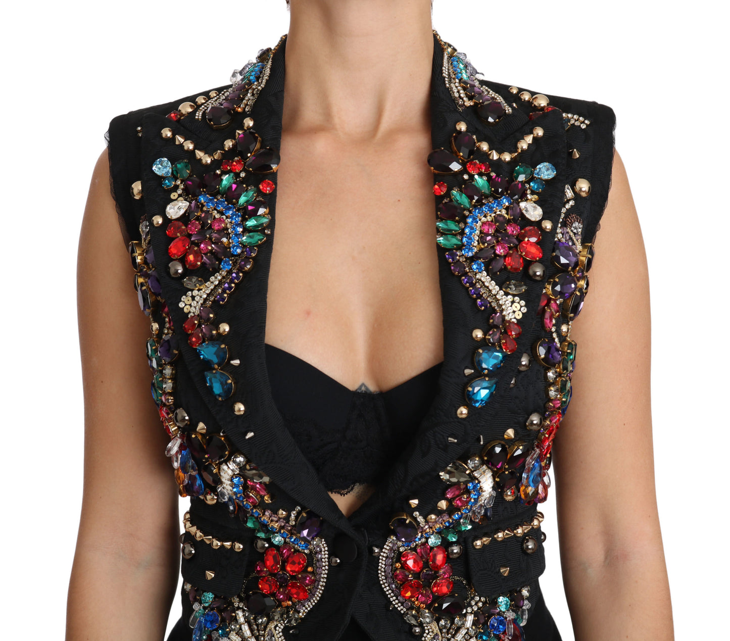 Dolce & Gabbana Black Crystal Sicily Vest Waistcoat