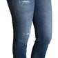 Dolce & Gabbana Blue Crystal Embellished Slim Fit Pants Jeans