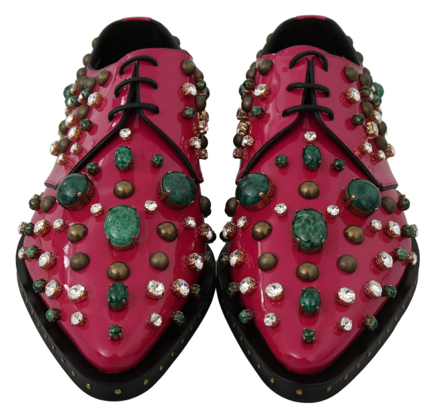 Dolce & Gabbana Pink Leather Crystals Dress Broque Shoes