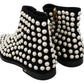 Dolce & Gabbana Black Suede Pearl Studs Boots Shoes