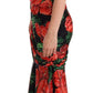 Dolce & Gabbana Black Shiny Silk Floral Print Draped Dress