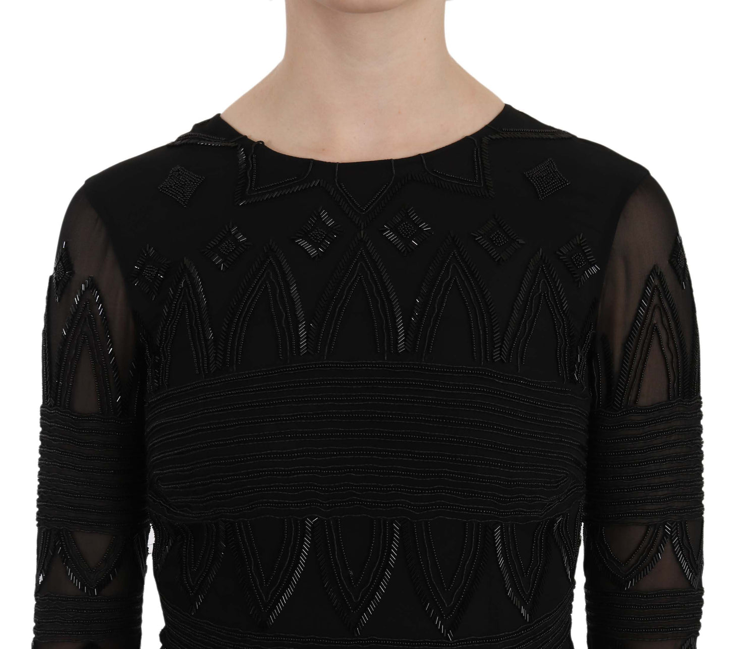 John Richmond Elegant Black Silk Mini Dress with Sequins