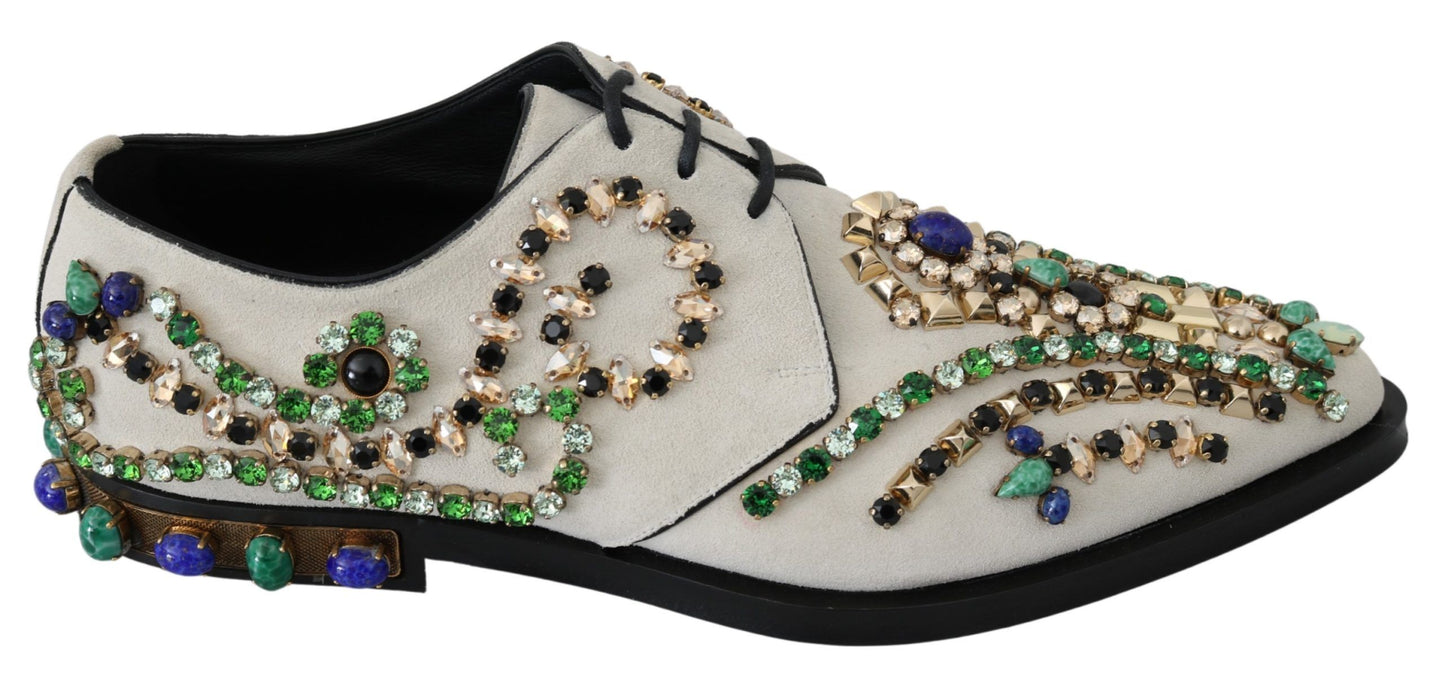 Dolce & Gabbana White Suede Crystal Dress Broque Shoes