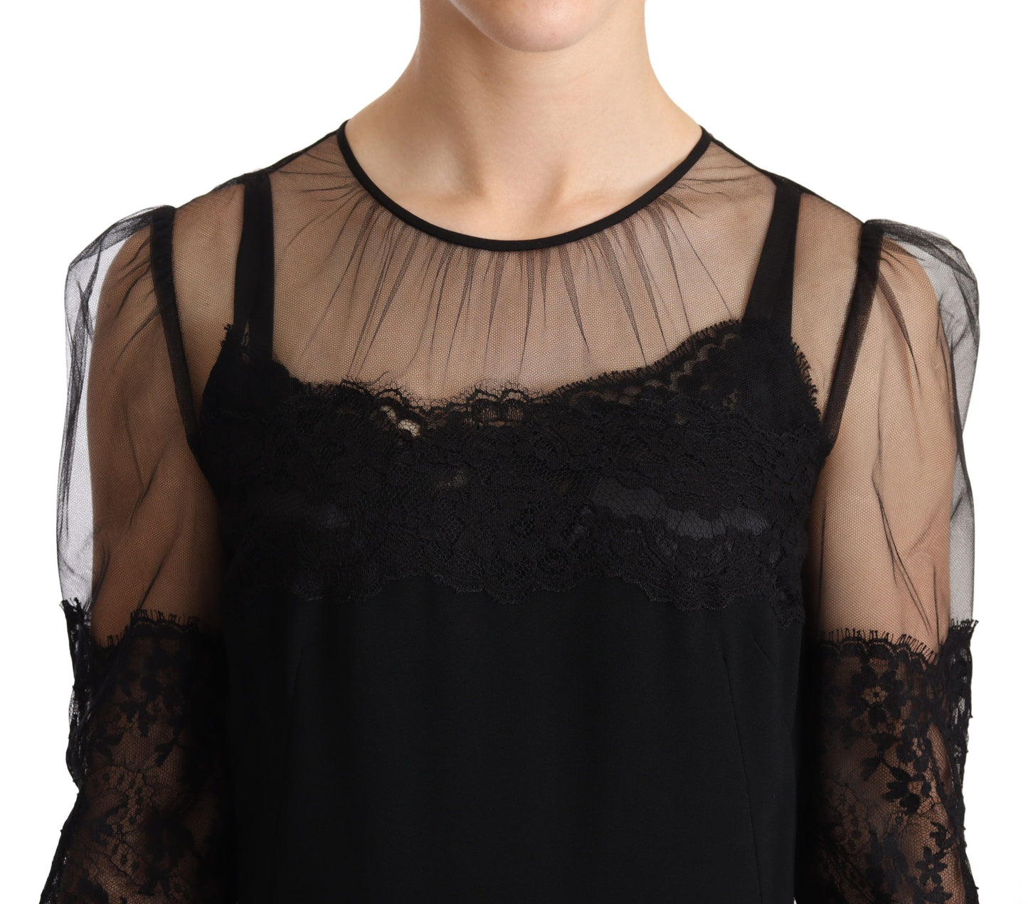 Dolce & Gabbana Black Sheer Floral Lace Crystal Maxi Dress