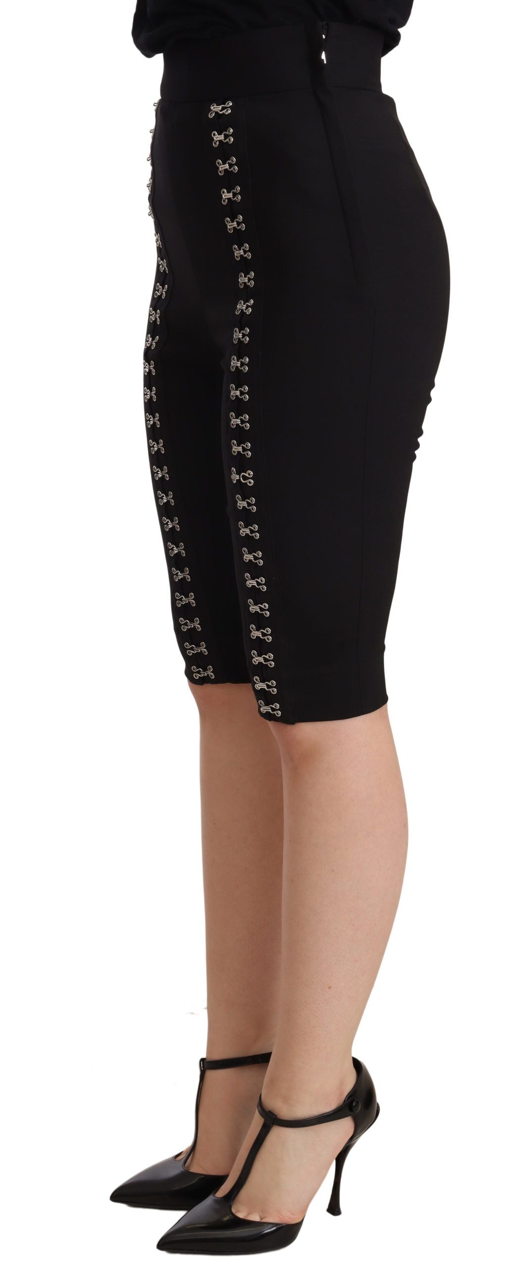 Dolce & Gabbana Black Wool Stretch Slim Fit High Waist Shorts