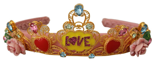 Dolce & Gabbana Multicolor Crystals Flower Love Crown Headband Diadem