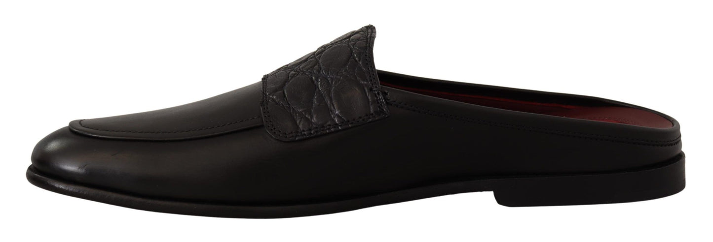 Dolce & Gabbana Exquisite Black & Burgundy Leather Slides