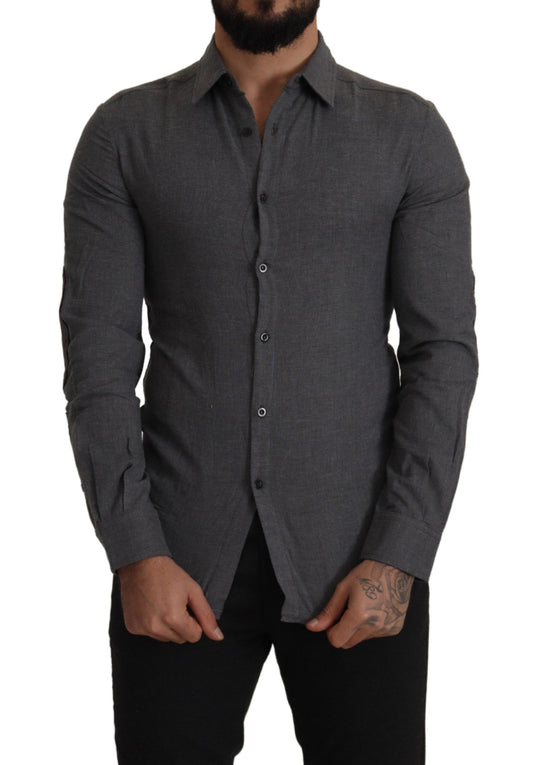 Costume National Sleek Gray Cotton Casual Button Front Shirt