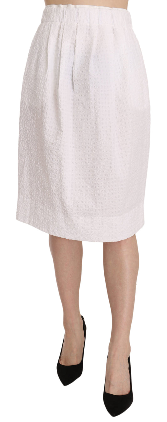 L'Autre Chose White Jacquard Plain Weave Stretch Midi Skirt