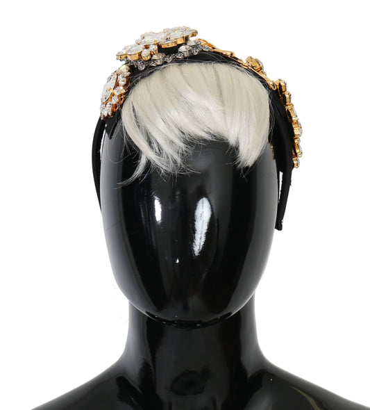 Dolce & Gabbana Black Crystal White Hair Parrucchiera Headband Diadem