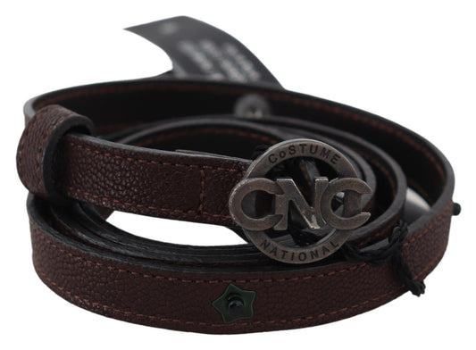 Costume National Elegant Brown Leather Belt with Rustic Hardware