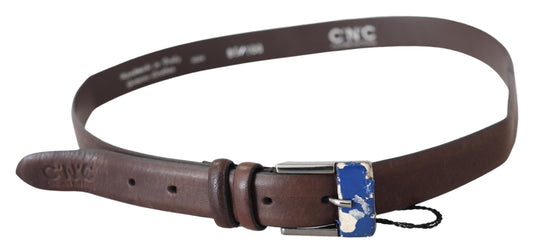 Costume National Elegant Brown Leather Classic Belt with Silver-Tone Buckle