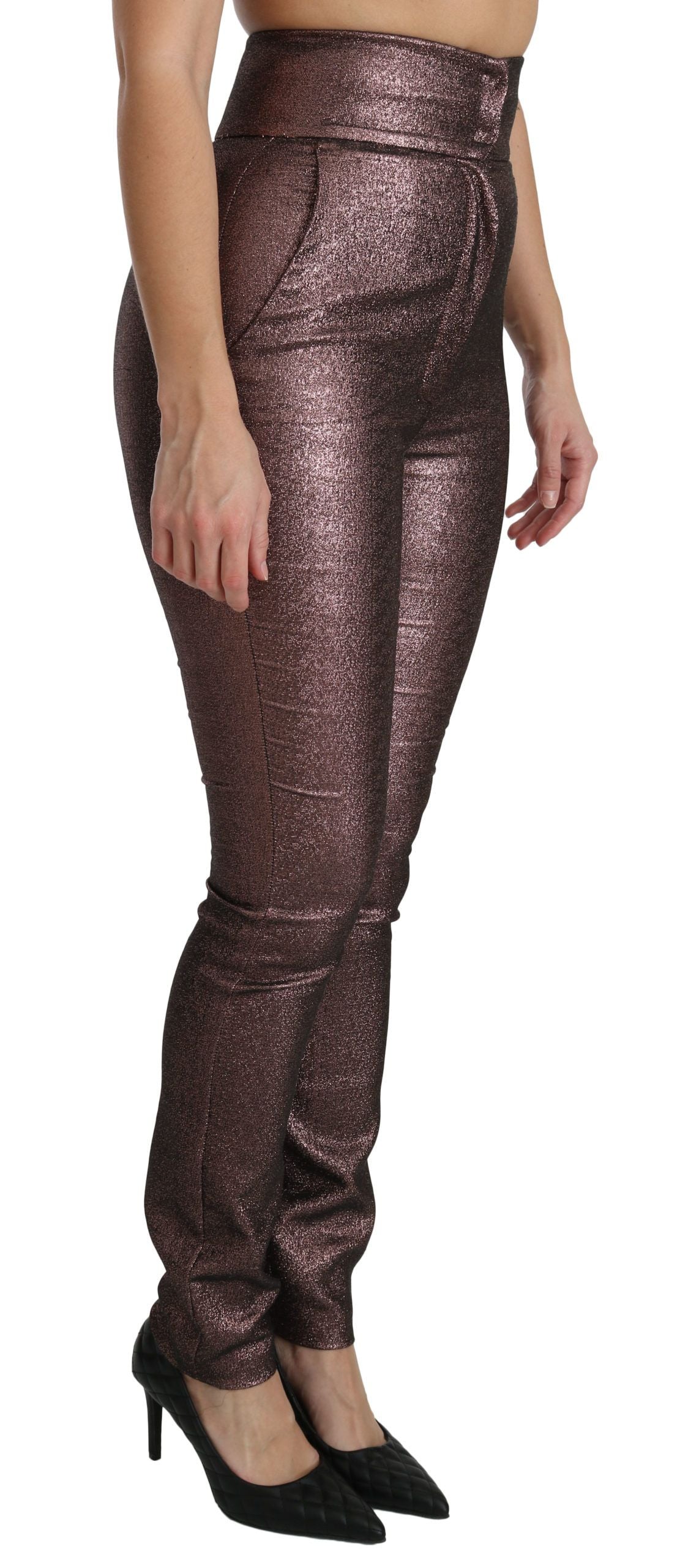 Dolce & Gabbana Purple Metallic High Waist Skinny Cotton Pants