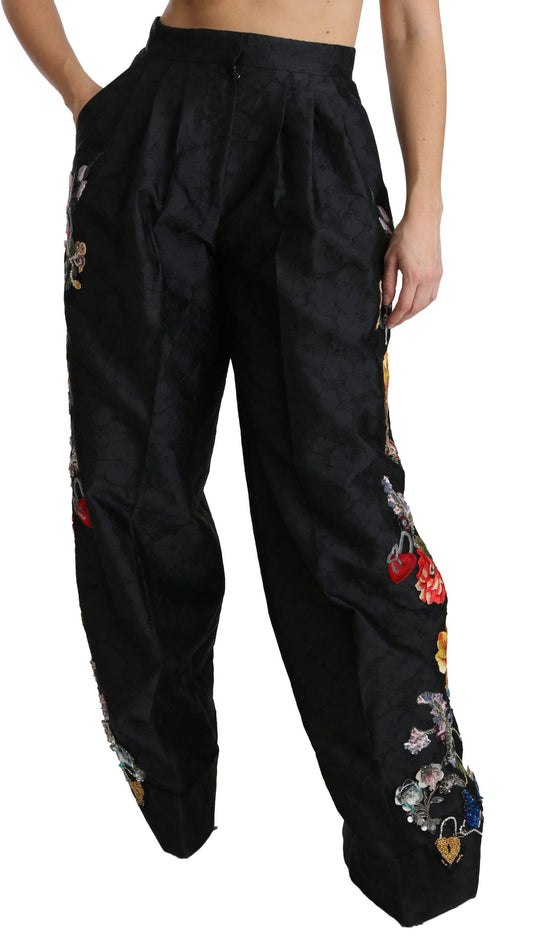 Dolce & Gabbana Elegant High Waist Wide Leg Floral Pants