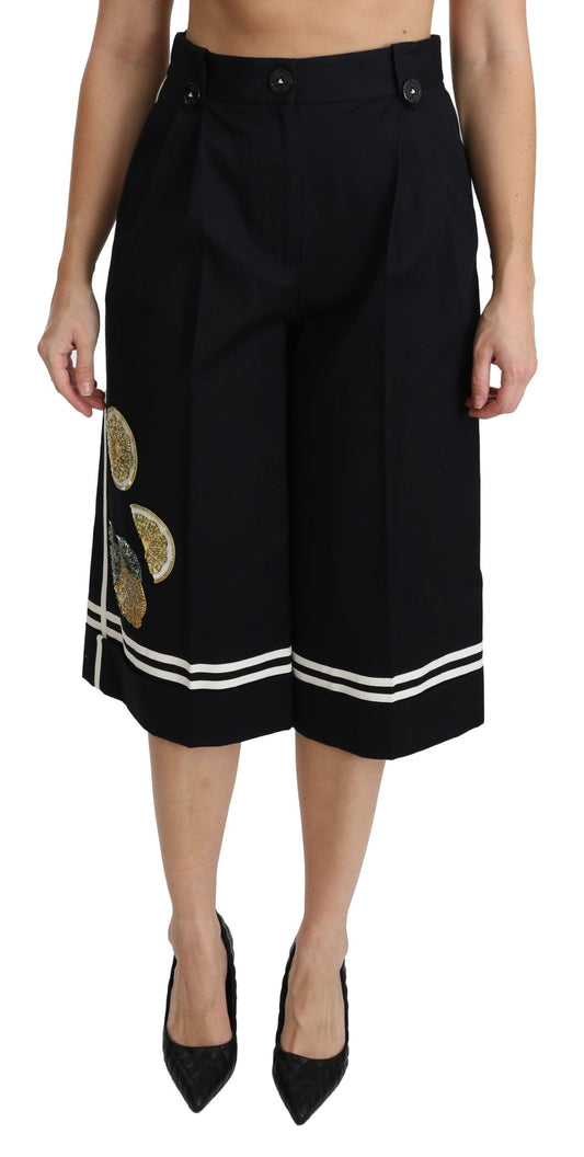 Dolce & Gabbana High Waist Palazzo Cropped Pants in Black Lemon