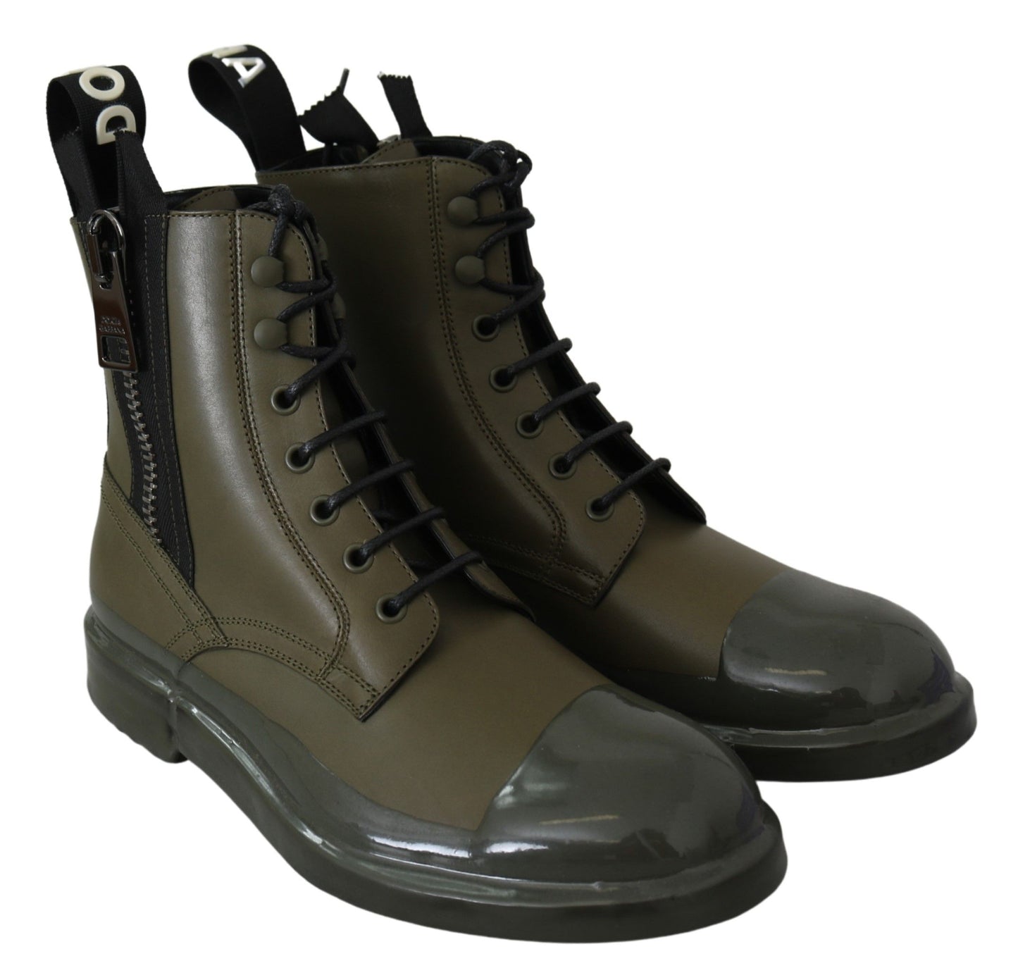 Dolce & Gabbana Chic Military Green Leather Ankle Boots