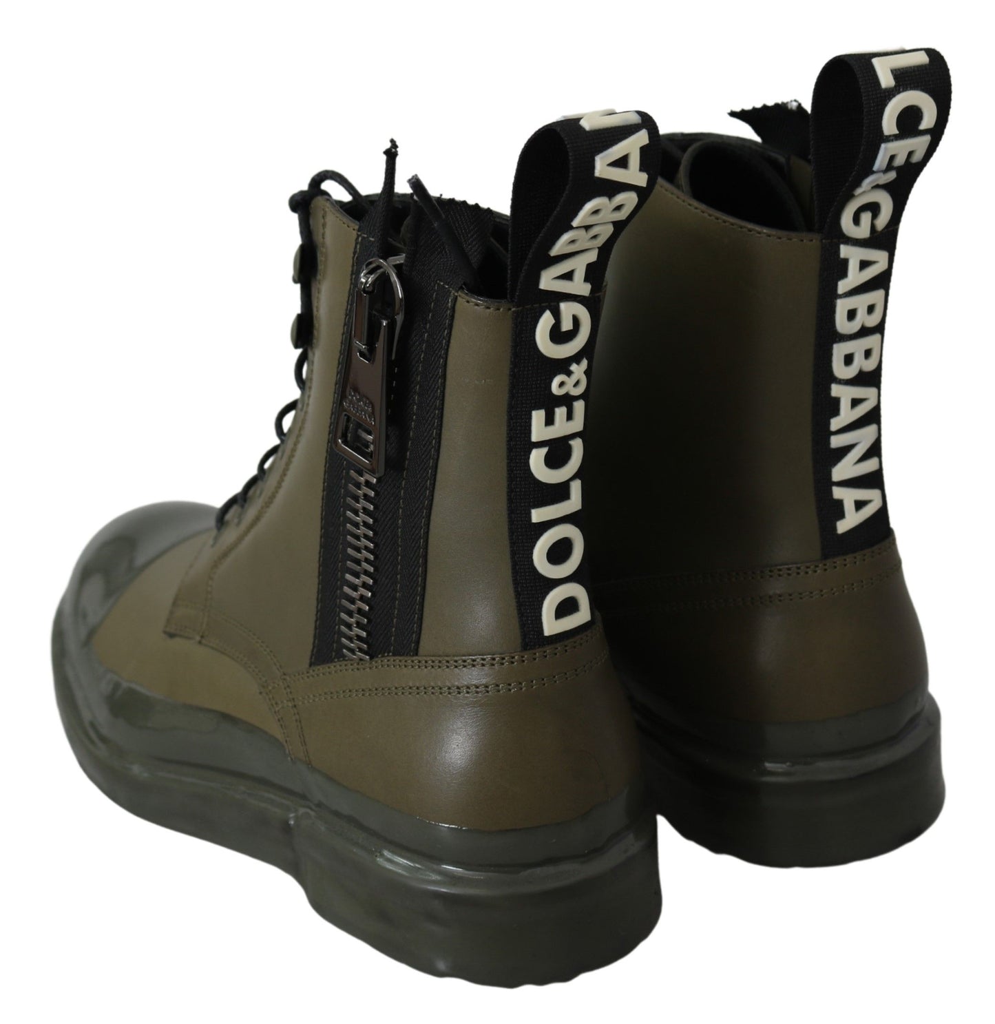 Dolce & Gabbana Chic Military Green Leather Ankle Boots