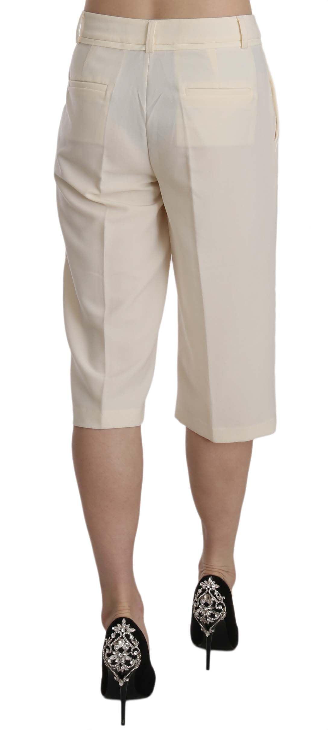Silvian Heach Cream Mid Waist Cotton Straight Cropped Pants