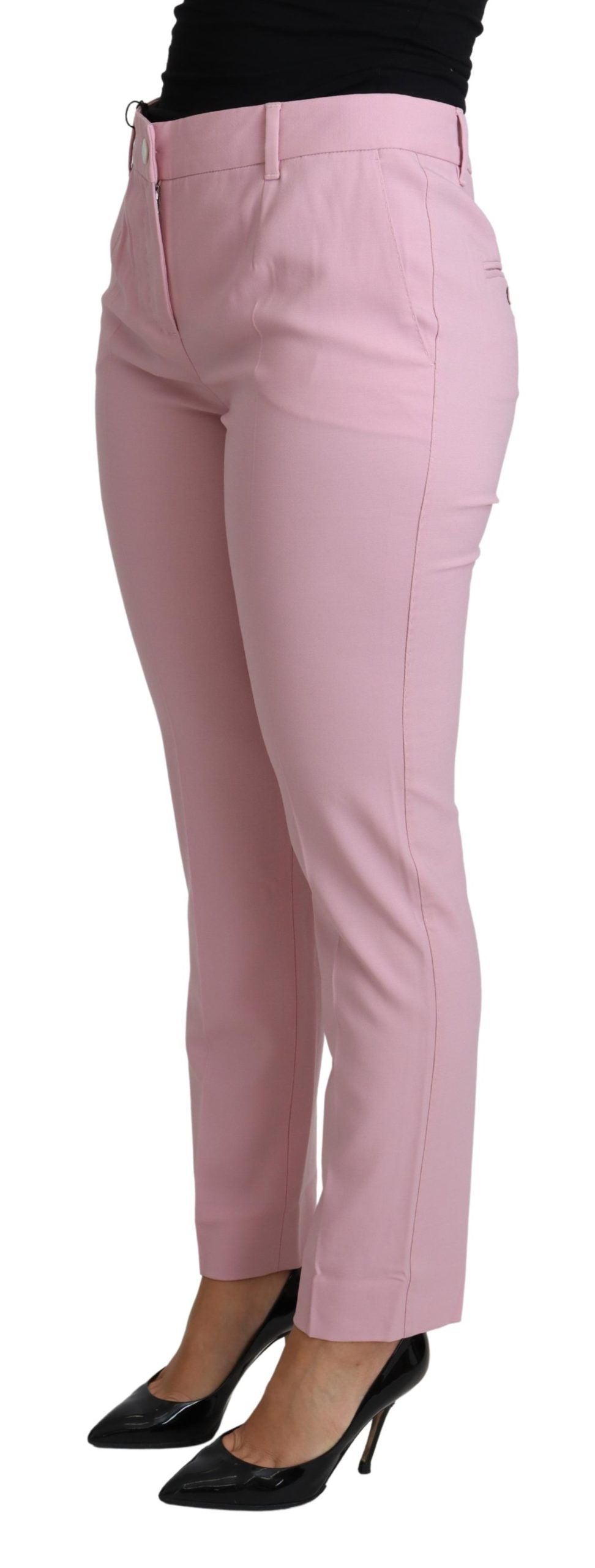 Dolce & Gabbana Pink Virgin Wool Stretch Tapered Trouser Pants