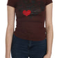 Exte Brown Hearts Short Sleeve Casual T-shirt Top