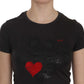 Exte Black Hearts Print Short Sleeve Casual Shirt Top