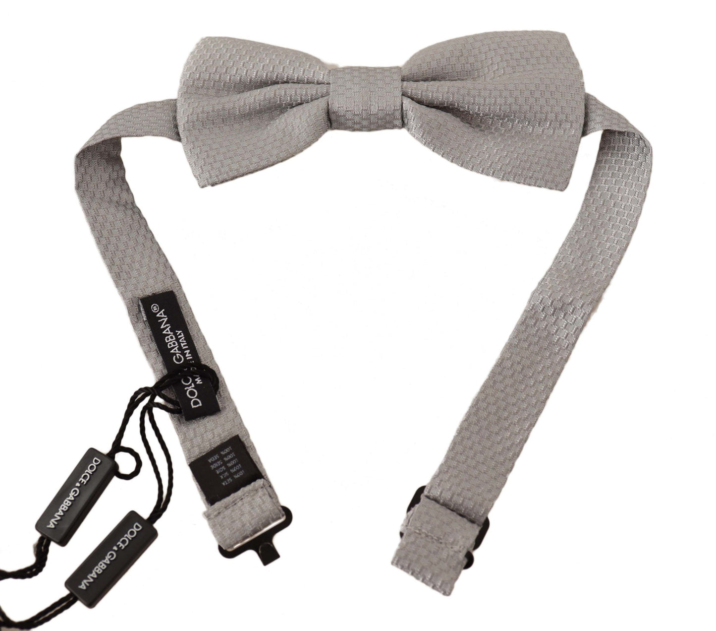 Dolce & Gabbana Silver Gray 100% Silk Adjustable Neck Papillon Bow Tie