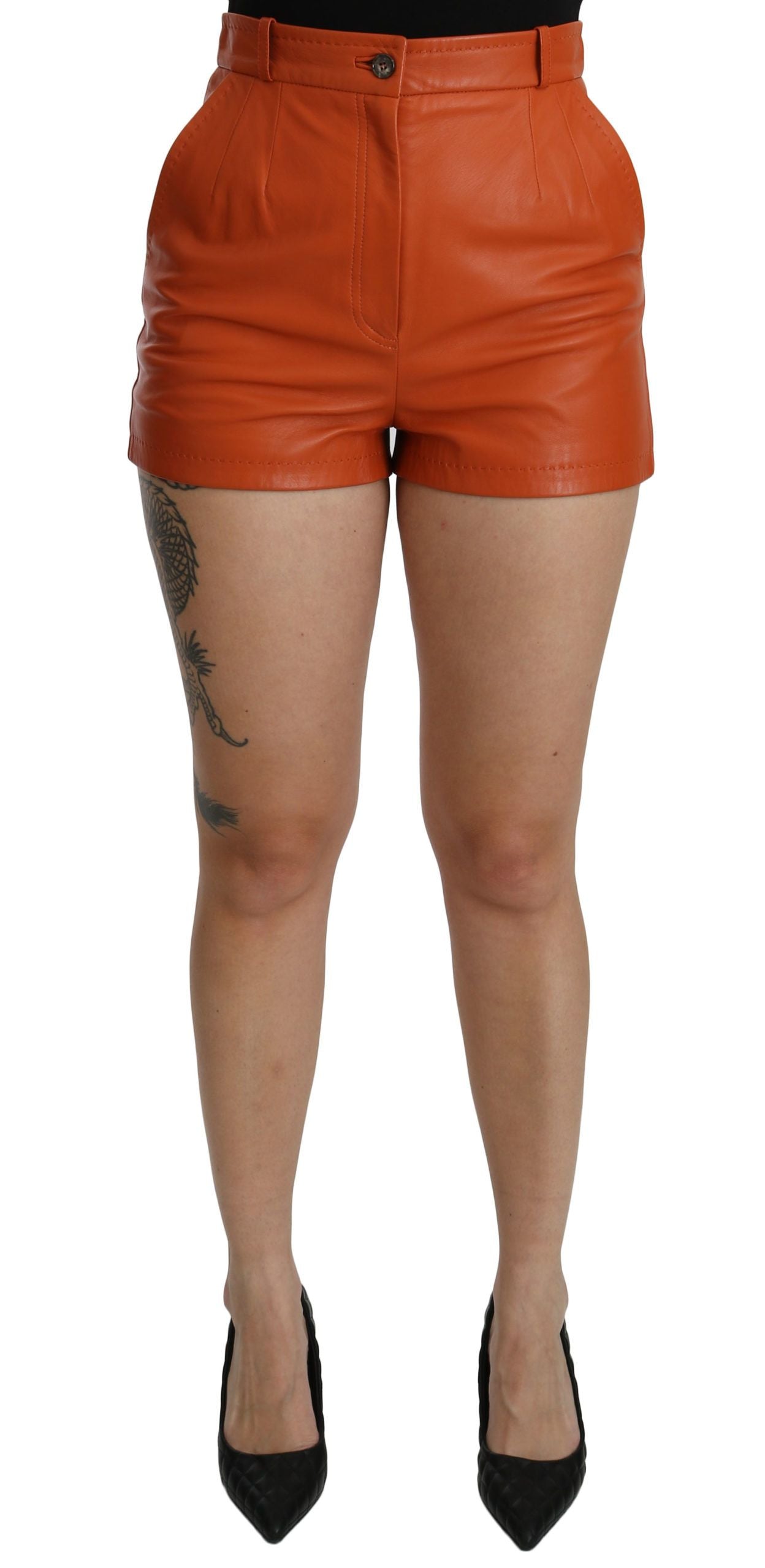 Dolce & Gabbana Orange Leather High Waist Hot Pants Shorts
