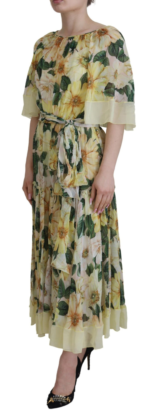 Dolce & Gabbana Floral Silk Pleated Maxi Dress