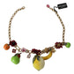 Dolce & Gabbana FRUIT Pendants Flowers Crystal DG Logo Gold Brass Necklace